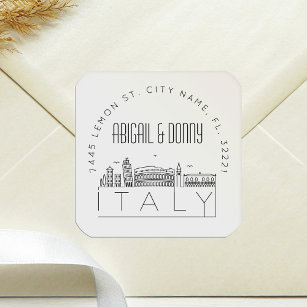 Adesivo Quadrado Itália Skyline   Selo de Envelope Pré-Endereçado