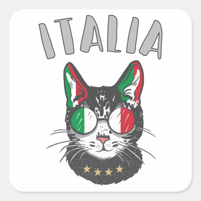 Adesivo Quadrado Itália Soccer Cat Mascot Bandeira italiana (Frente)