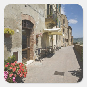 Adesivo Quadrado Itália, Toscana, Pienza. Passagem exterior em torn