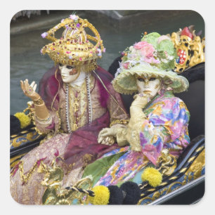 Adesivo Quadrado Itália, Veneza. Casal vestido de fantasia para