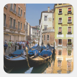 Adesivo Quadrado Itália, Veneza, gôndolas ancoradas ao longo do can
