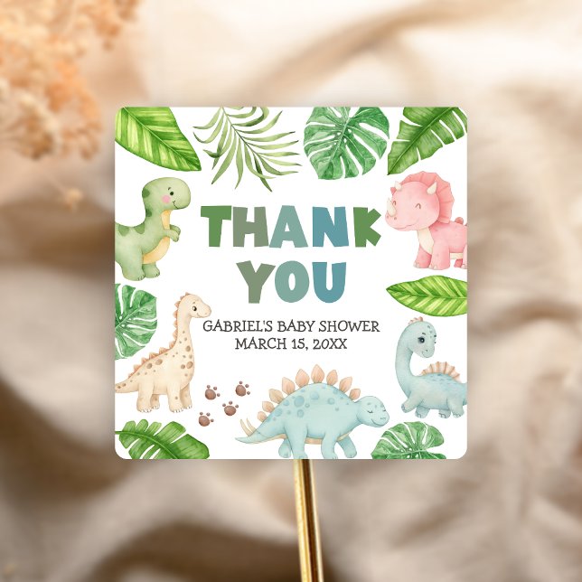 Adesivo Quadrado It's a Boy Dinosaur Baby Shower  (Dinosaur Baby Shower Sticker)