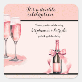 Adesivo Quadrado It's a Double Celebration Pink Champagne Birthday
