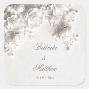Adesivo Quadrado Ivory 3D Rosas Florais Casamento