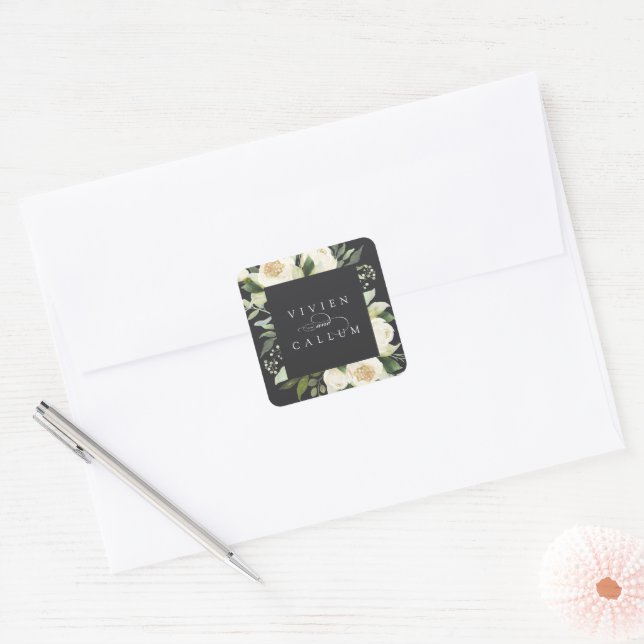 Adesivo Quadrado Ivory Bloom | Casamento de quadro floral personali (Envelope)