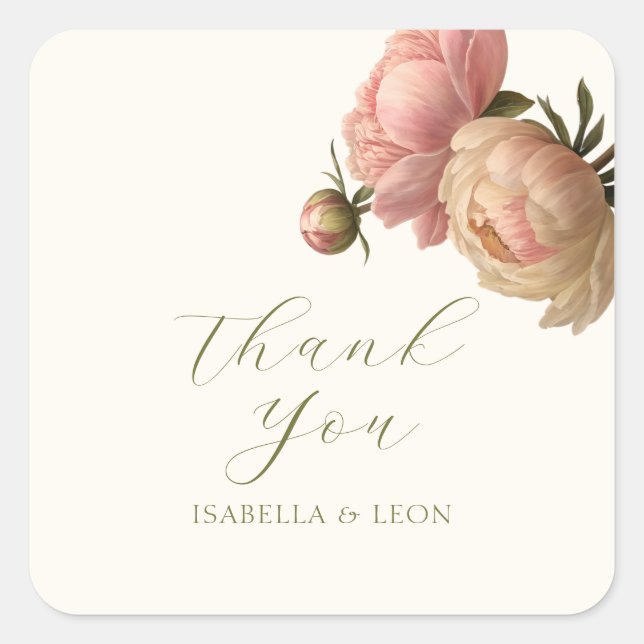 Adesivo Quadrado Ivory | Chic Blush Script  Rose Wedding  (Frente)