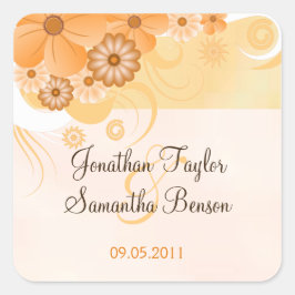 Adesivo Quadrado Ivory Dourada Amd Peach Floral Weding Favor Sticke