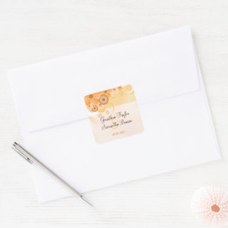 Adesivo Quadrado Ivory Dourada Amd Peach Floral Weding Favor Sticke