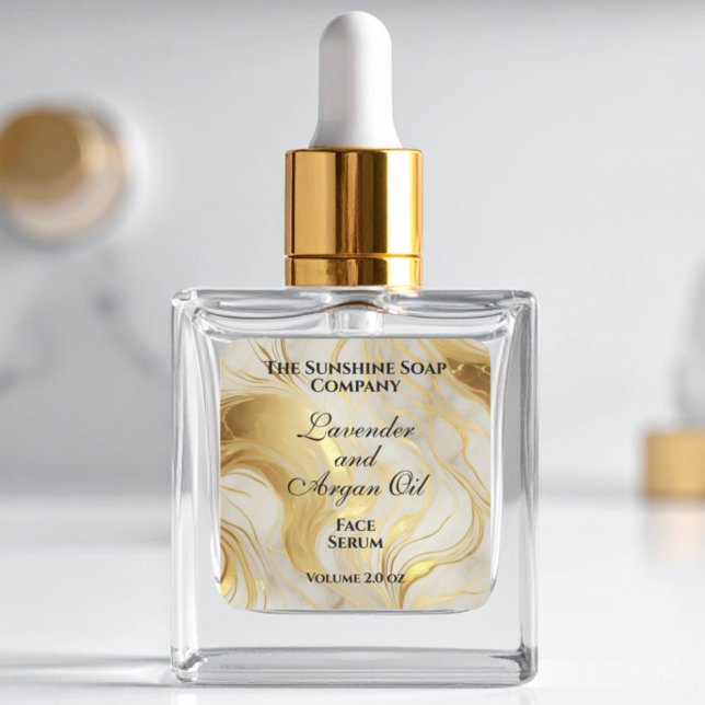 Adesivo Quadrado Ivory marble and gold foil dropper bottle label (Criador carregado)