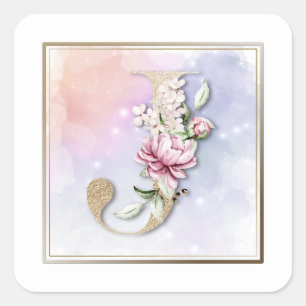 Adesivo Quadrado J Monograma Burgundy Floral Square Sticker