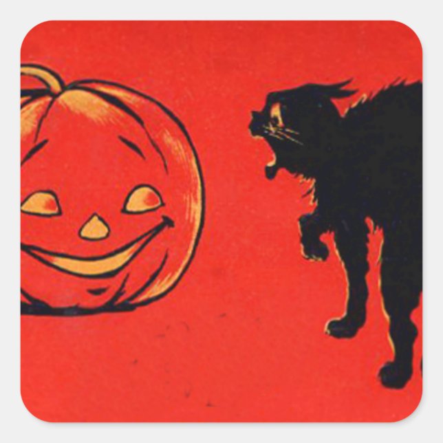 Adesivo Quadrado Jack O Lanterna Pumpkin Black Cat (Frente)