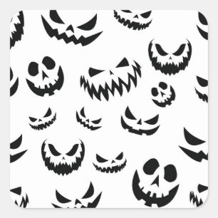 Adesivo Quadrado Jack O Lanterna Pumpkin Rosto Preto e Branco