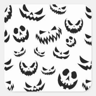 Adesivo Quadrado Jack O Lanterna Pumpkin Rosto Preto e Branco