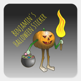 Adesivo Quadrado Jack O'lantern saindo para doces ou travessuras