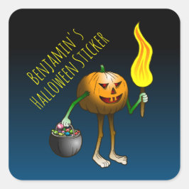 Adesivo Quadrado Jack O'lantern saindo para doces ou travessuras