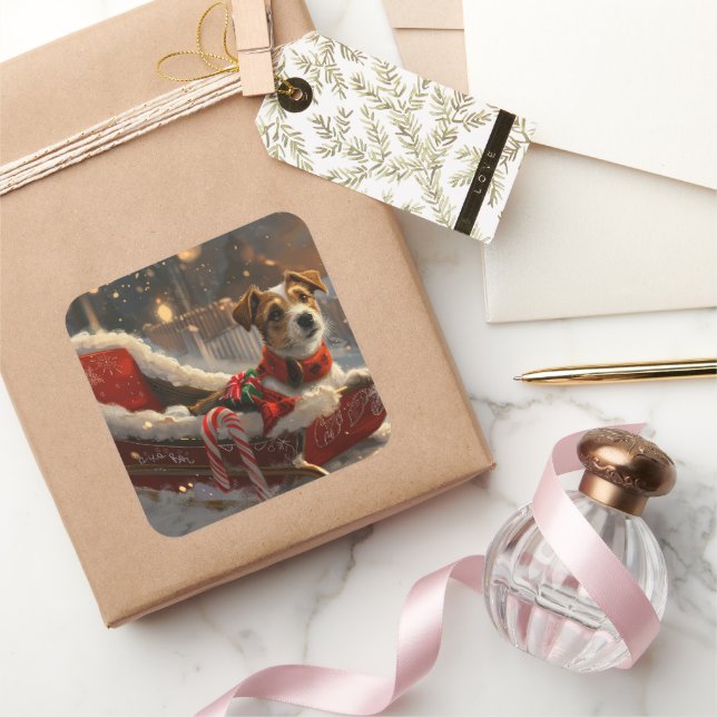 Adesivo Quadrado Jack Russell Cachorro Natal Festivo (Presentear)