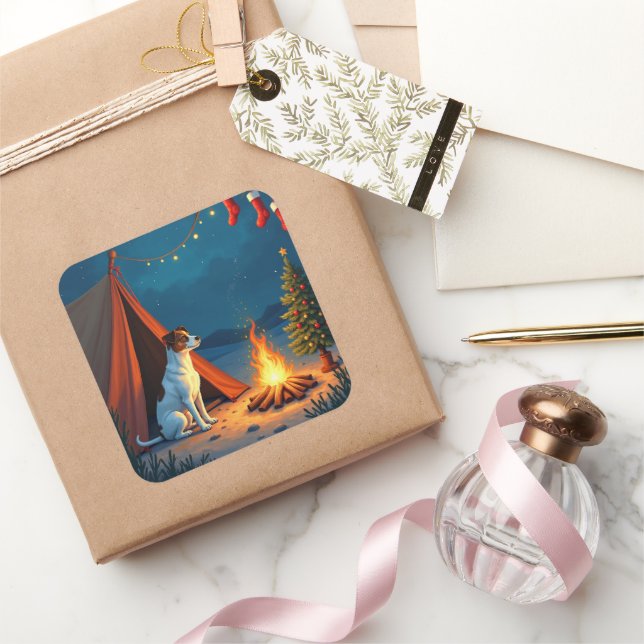 Adesivo Quadrado Jack Russell Christmas Camping Night Painting (Presentear)