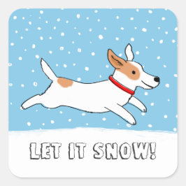 Adesivo Quadrado Jack Russell Deixe nevar | Feriado de Cão Cachorro