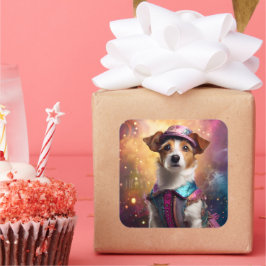 Adesivo Quadrado Jack Russell em Figurino Vibrante