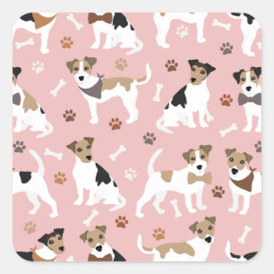 Adesivo Quadrado Jack Russell Terrier Paws e Bones Square Sticker