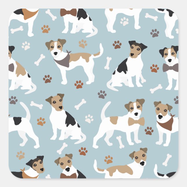 Adesivo Quadrado Jack Russell Terrier Paws e Bones Square Sticker (Frente)