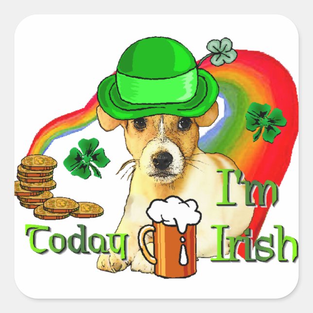 Adesivo Quadrado Jack Russell Terrier St Patricks (Frente)