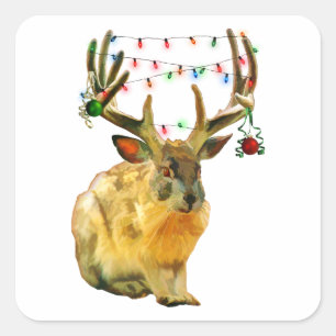 Adesivo Quadrado Jackalope decorado no Natal