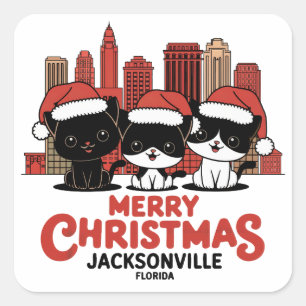 Adesivo Quadrado Jacksonville City Florida Feliz Natal Cats EUA