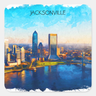 Adesivo Quadrado Jacksonville Florida Skyline Panorama View