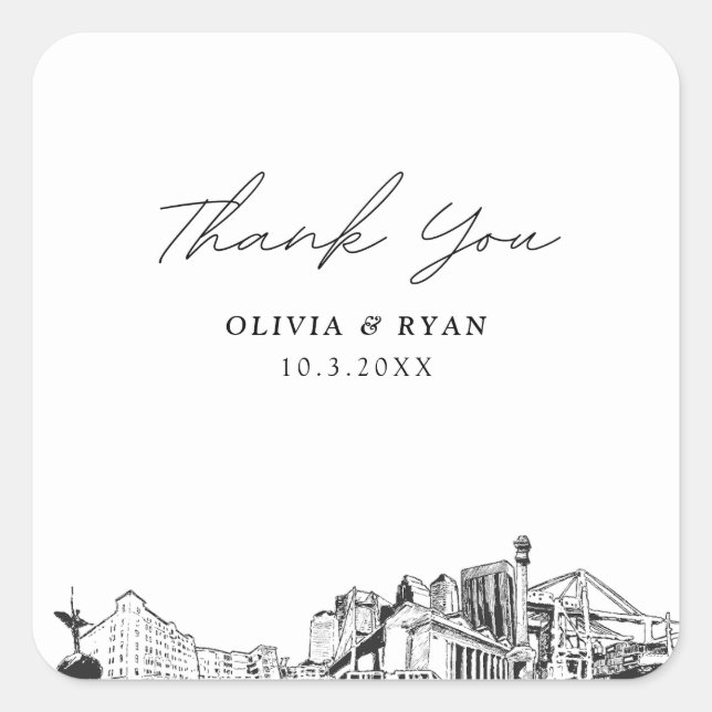 Adesivo Quadrado Jacksonville Wedds Landmarks Favor Obrigado (Frente)