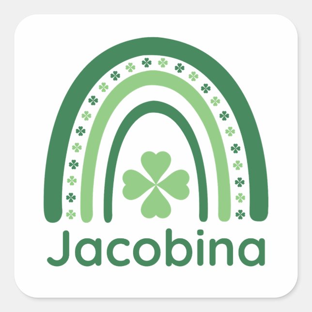 Adesivo Quadrado Jacobina Nome Clover Boho Rainbow (Frente)
