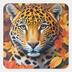 Adesivo Quadrado Jaguar Autumn Feline Painting