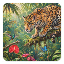 Jaguar Floresta Tropical Beija-flores Borboletas F