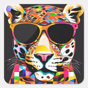 Adesivo Quadrado Jaguar Vestindo óculos escuros