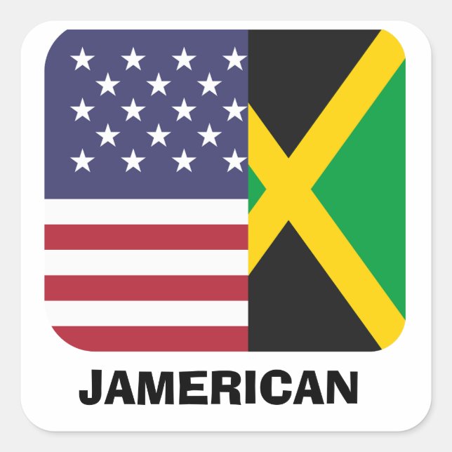 Adesivo Quadrado Jamerican , bandeira jamaicana americana , 4 de ju (Frente)