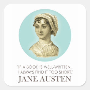Adesivo Quadrado Jane Austen Retrato e Citação na Leitura