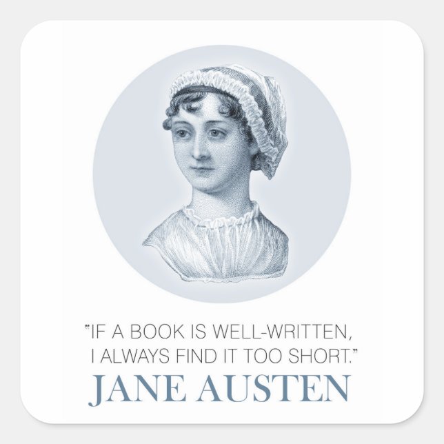 Adesivo Quadrado Jane Austen Retrato e Citação na Leitura (Frente)