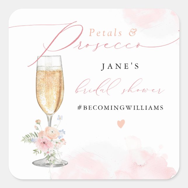 Adesivo Quadrado JANE Blush Floral Petals & Chá de panela Prosecco (Frente)