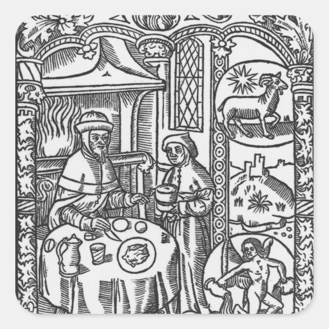 Adesivo Quadrado Janeiro, do Almanach des Bergers, 1491 (Frente)