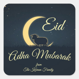 Adesivo Quadrado Jantar de Ovelha Azul Escuro do Eid Al Adha