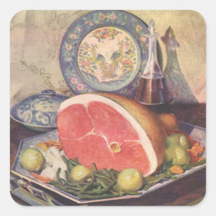 Adesivo Quadrado Jantar de presunto vintage com feijão verde e bata
