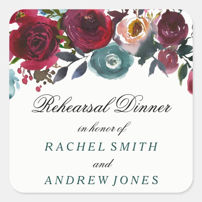 Adesivo Quadrado Janto de Ensaio Boho Bordo Burgundy Red Flowers (Frente)