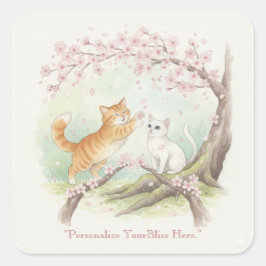 Adesivo Quadrado Japanese Sakura & Zen Cats Watercolor
