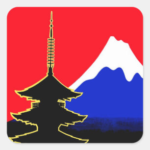 Adesivo Quadrado Japão, Monte Fuji e árvore