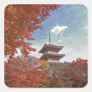 Adesivo Quadrado Japão, Quioto, Pagode em cores de outono