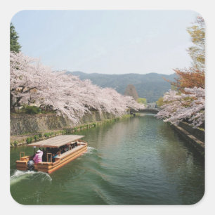 Adesivo Quadrado Japão, Quioto. Vista de flores no barco