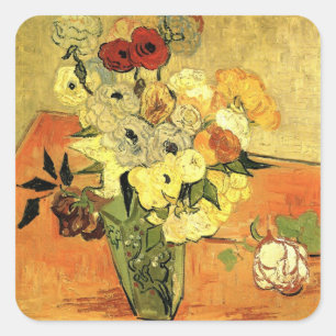 Adesivo Quadrado Japonês Vase, Rosas, Anemones por Vincent van Gog