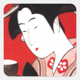Adesivo Quadrado Japonesa Lady Tea Servindo Cerimonia Art Impressão