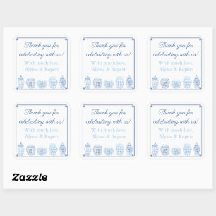 Adesivo Quadrado Jar De Ginger Branco E Azul Agradável.