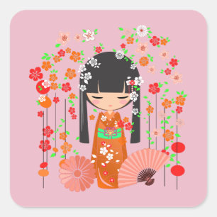 Adesivo Quadrado Jardim de Bonecas Kokeshi